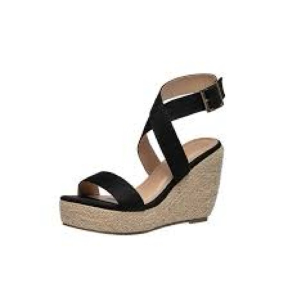 Sugar wedge black woven sandals strappy size 9
